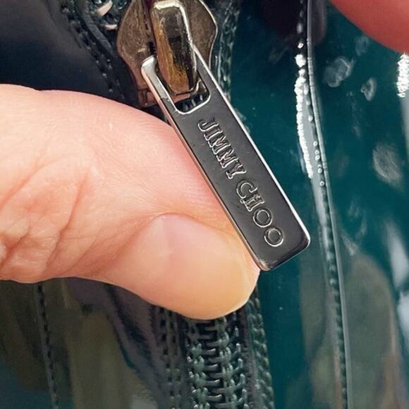 Retro Jimmy Choo Bottle Green Patent Leather Knee High Pointed Toe Boot IT 39.5 - Picture 8 of 11